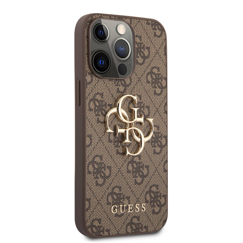 Apple iPhone 13 Pro Case Guess Original Licensed PU Leather 4G Patterned Metal Cover with Large 4G and Text Logo - 21