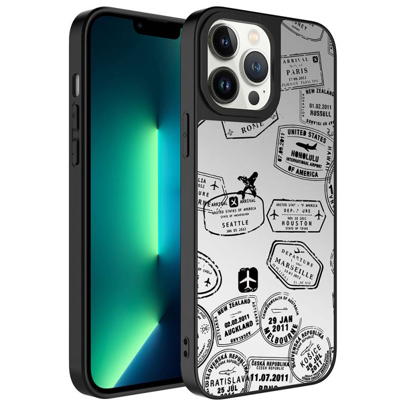 Apple iPhone 13 Pro Case Mirror Patterned Camera Protected Glossy Zore Mirror Cover - 6