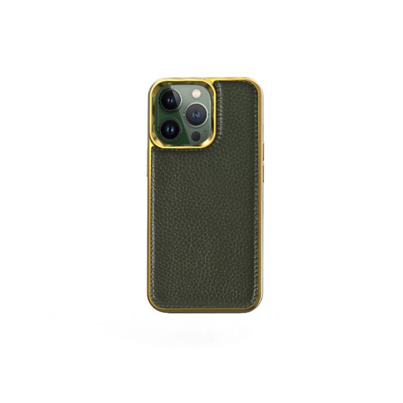 Apple iPhone 13 Pro Case Wiwu Genuine Leather Gold Calfskin Original Leather Cover - 1