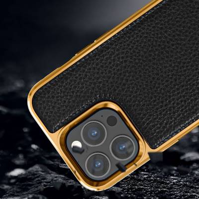 Apple iPhone 13 Pro Case Wiwu Genuine Leather Gold Calfskin Original Leather Cover - 9