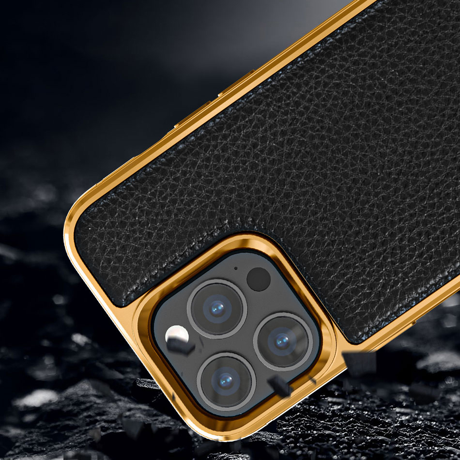 Apple iPhone 13 Pro Kılıf Wiwu Genuine Leather Gold Calfskin Orjinal Deri Kapak - 9