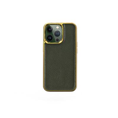 Apple iPhone 13 Pro Kılıf Wiwu Genuine Leather Gold Calfskin Orjinal Deri Kapak - 8