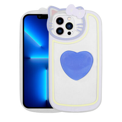 Apple iPhone 13 Pro Max Case Cat Figured Transparent Pop Socket Zore Rhythmic Cover - 9