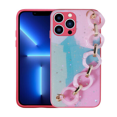 Apple iPhone 13 Pro Max Case Glittery Patterned Hand Strap Holder Zore Elsa Silicone Cover - 5
