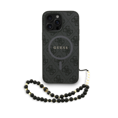 Apple iPhone 13 Pro Max Case Guess Original Licensed M-safe Charging Feature PU Leather Wrist Strap Rope Cover Text Logo - 2