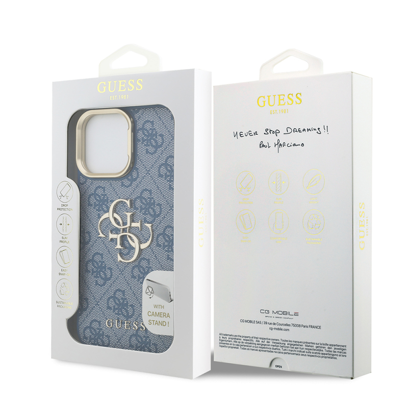 Apple iPhone 13 Pro Max Case Guess Original Licensed PU Leather 4G Patterned Metal Big 4G and Text Logo Camera Stand Cover - 10