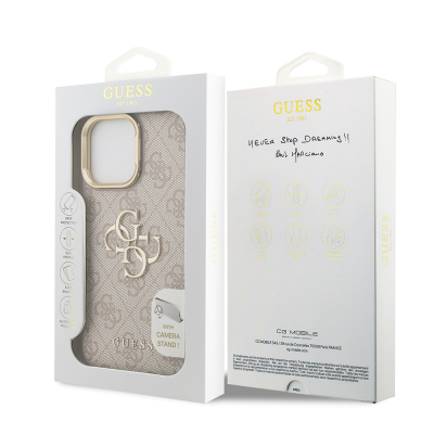 Apple iPhone 13 Pro Max Case Guess Original Licensed PU Leather 4G Patterned Metal Big 4G and Text Logo Camera Stand Cover - 17