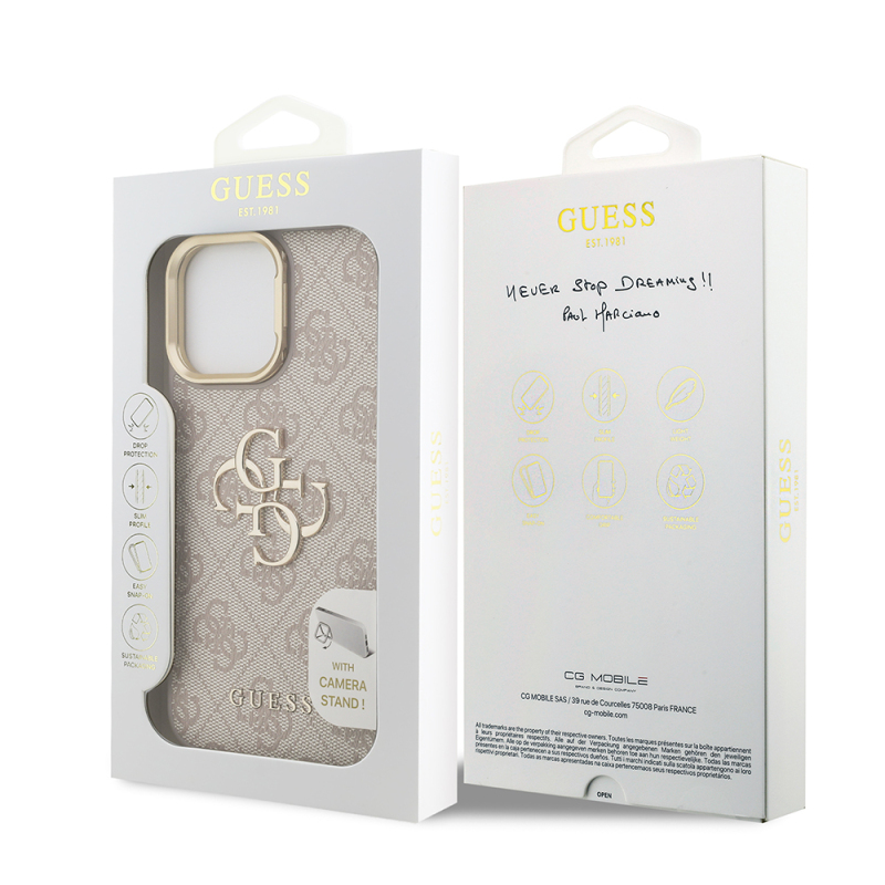 Apple iPhone 13 Pro Max Case Guess Original Licensed PU Leather 4G Patterned Metal Big 4G and Text Logo Camera Stand Cover - 17