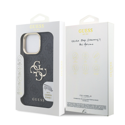 Apple iPhone 13 Pro Max Case Guess Original Licensed PU Leather 4G Patterned Metal Big 4G and Text Logo Camera Stand Cover - 26