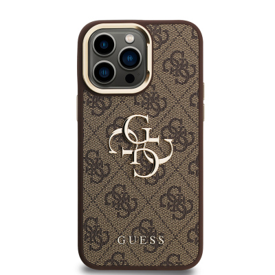 Apple iPhone 13 Pro Max Case Guess Original Licensed PU Leather 4G Patterned Metal Big 4G and Text Logo Camera Stand Cover - 28