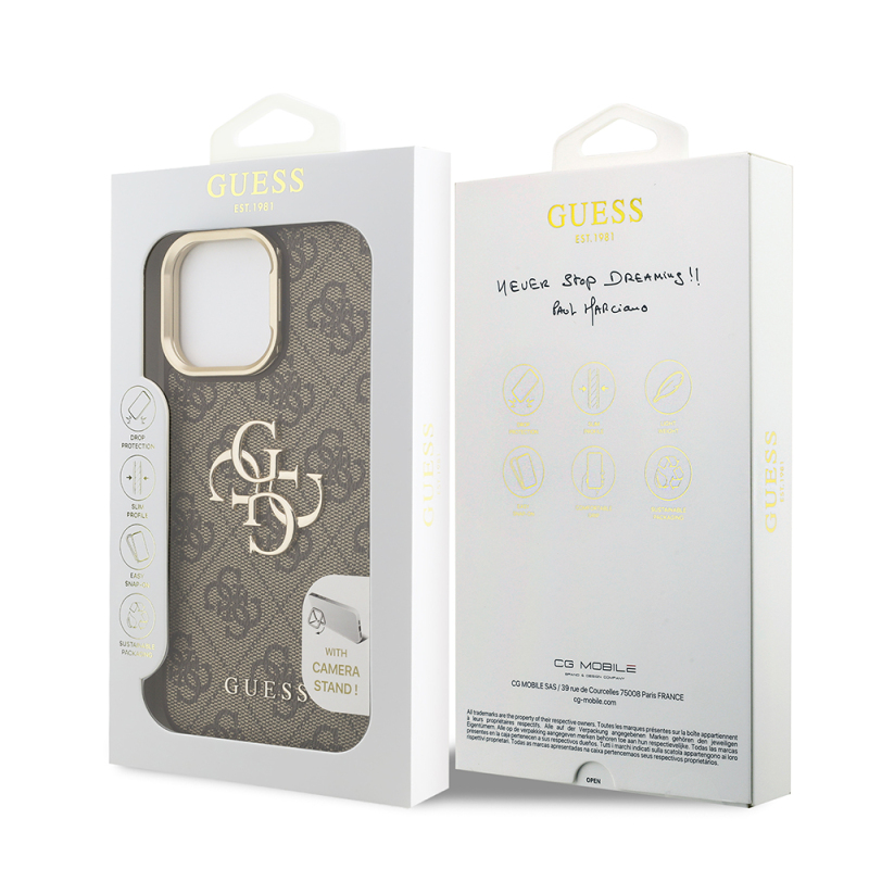Apple iPhone 13 Pro Max Case Guess Original Licensed PU Leather 4G Patterned Metal Big 4G and Text Logo Camera Stand Cover - 33