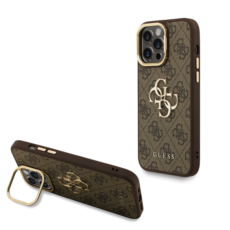 Apple iPhone 13 Pro Max Case Guess Original Licensed PU Leather 4G Patterned Metal Big 4G and Text Logo Camera Stand Cover - 4