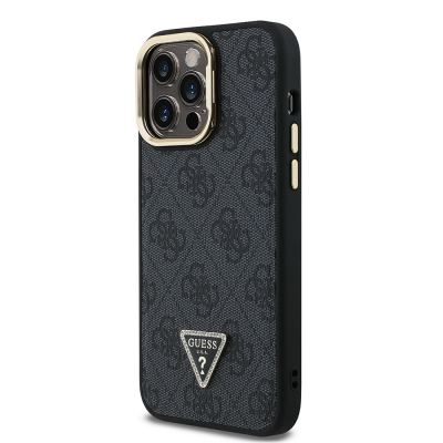 Apple iPhone 13 Pro Max Case Guess Original Licensed PU Leather Stone Triangle Logo 4G Patterned Camera Stand Cover - 5