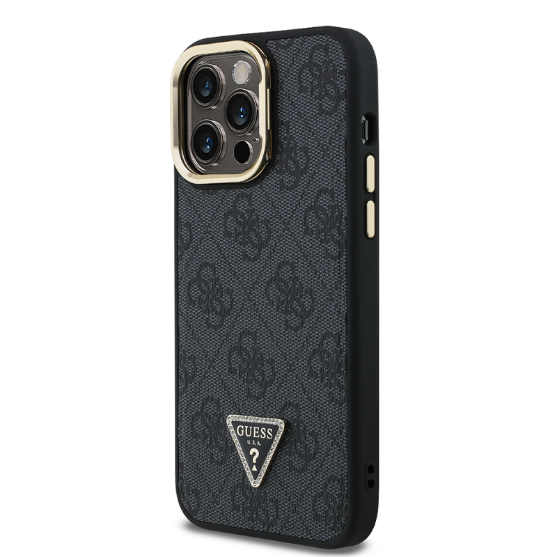Apple iPhone 13 Pro Max Case Guess Original Licensed PU Leather Stone Triangle Logo 4G Patterned Camera Stand Cover - 5