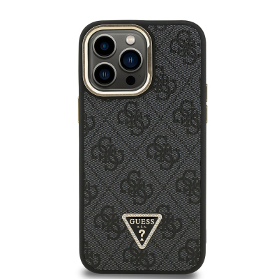 Apple iPhone 13 Pro Max Case Guess Original Licensed PU Leather Stone Triangle Logo 4G Patterned Camera Stand Cover - 6