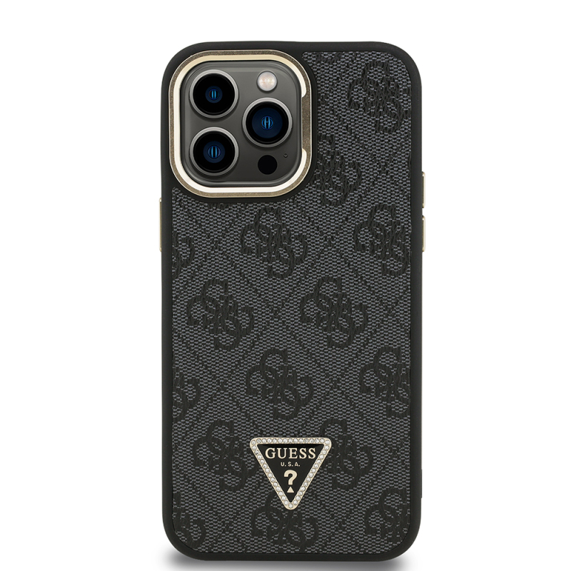 Apple iPhone 13 Pro Max Case Guess Original Licensed PU Leather Stone Triangle Logo 4G Patterned Camera Stand Cover - 6