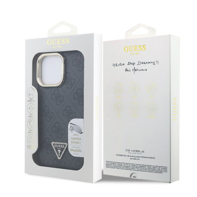 Apple iPhone 13 Pro Max Case Guess Original Licensed PU Leather Stone Triangle Logo 4G Patterned Camera Stand Cover - 11