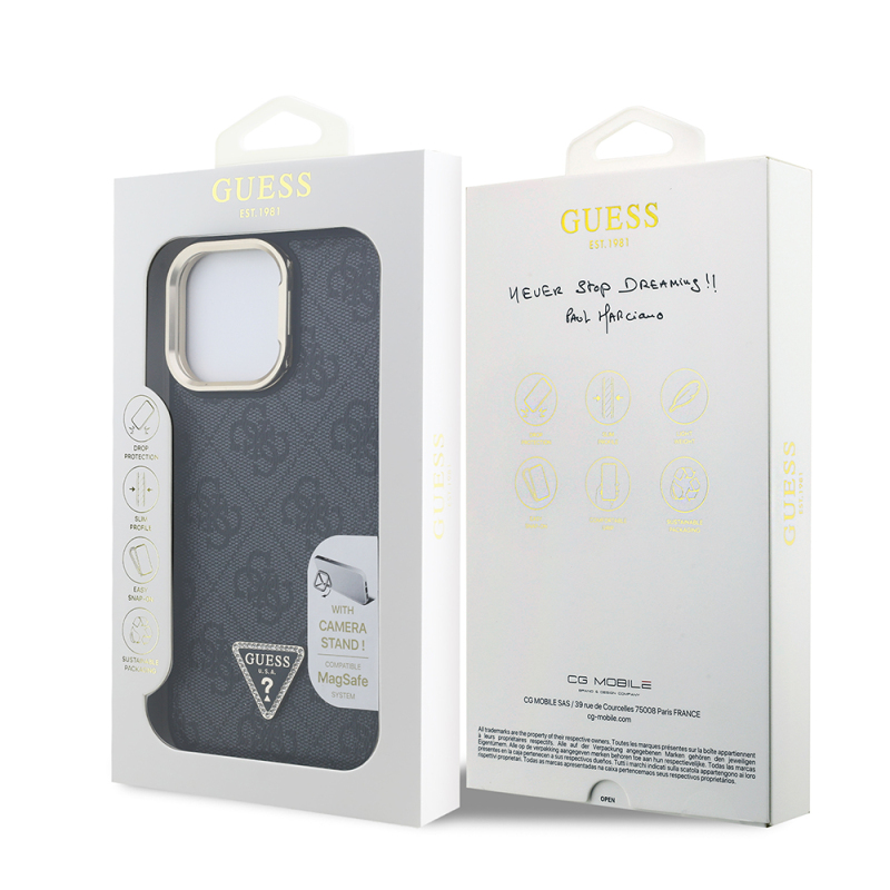 Apple iPhone 13 Pro Max Case Guess Original Licensed PU Leather Stone Triangle Logo 4G Patterned Camera Stand Cover - 11
