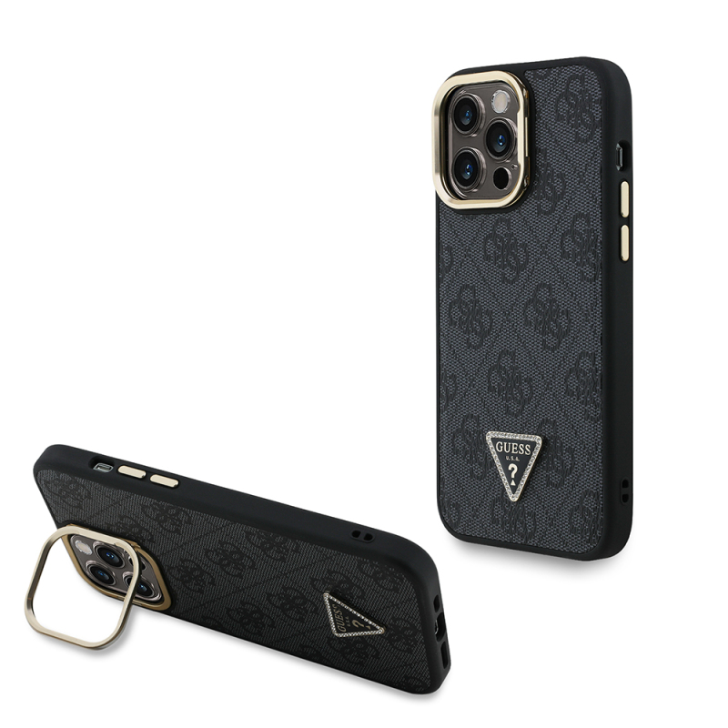 Apple iPhone 13 Pro Max Case Guess Original Licensed PU Leather Stone Triangle Logo 4G Patterned Camera Stand Cover - 2