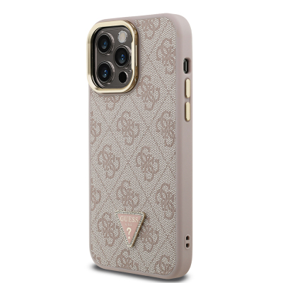 Apple iPhone 13 Pro Max Case Guess Original Licensed PU Leather Stone Triangle Logo 4G Patterned Camera Stand Cover - 12