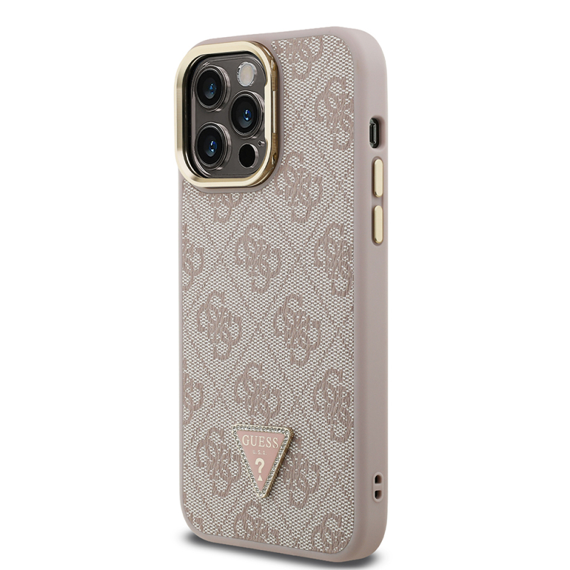 Apple iPhone 13 Pro Max Case Guess Original Licensed PU Leather Stone Triangle Logo 4G Patterned Camera Stand Cover - 12