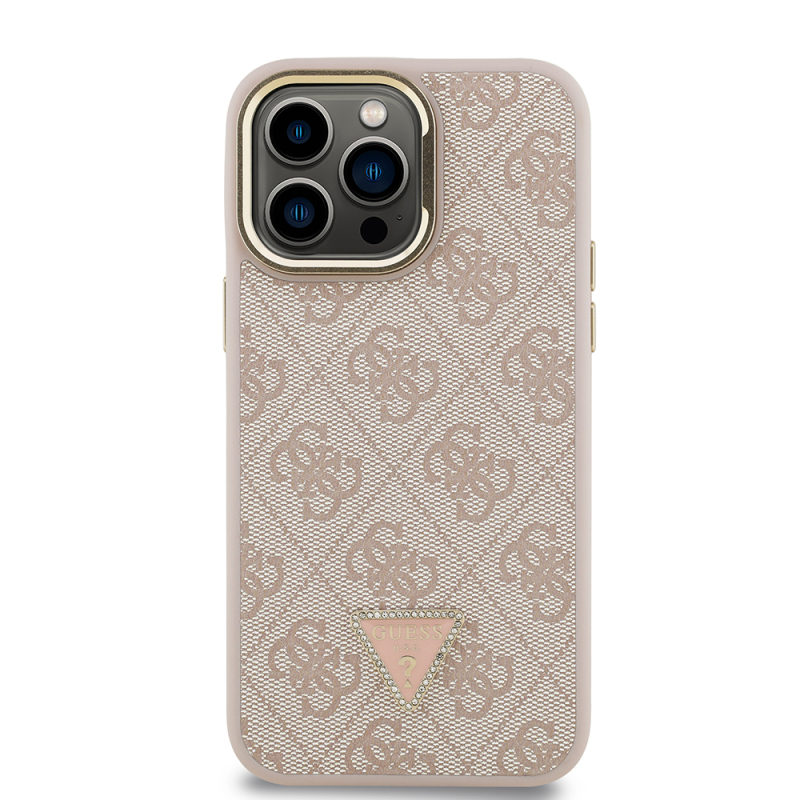 Apple iPhone 13 Pro Max Case Guess Original Licensed PU Leather Stone Triangle Logo 4G Patterned Camera Stand Cover - 13