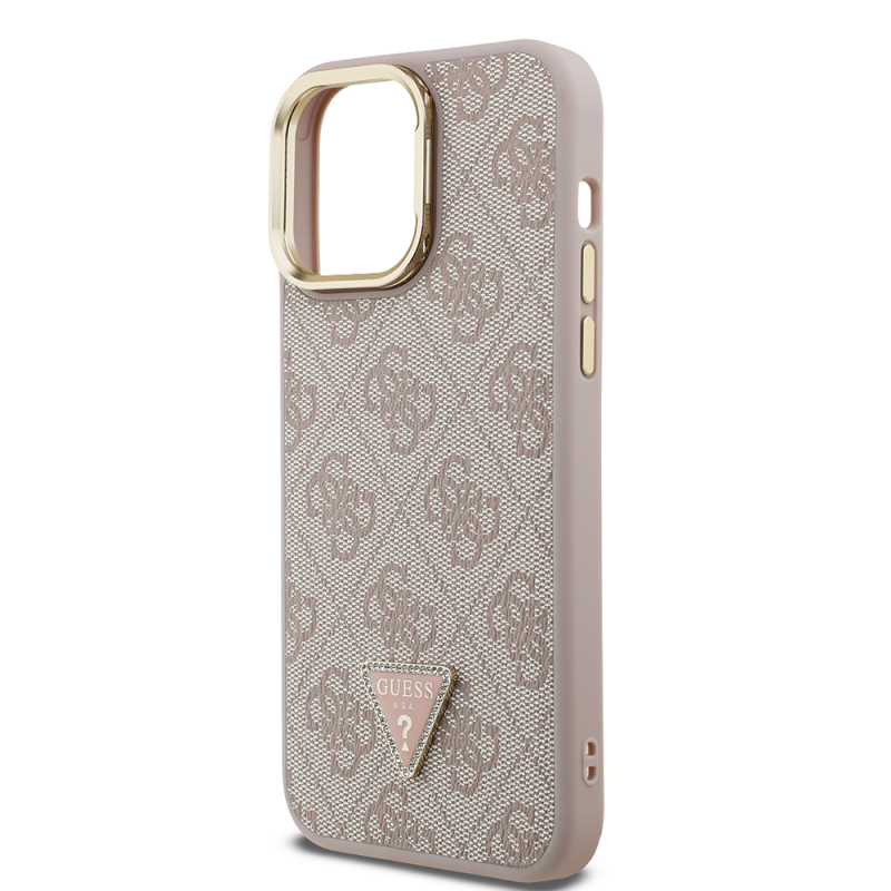 Apple iPhone 13 Pro Max Case Guess Original Licensed PU Leather Stone Triangle Logo 4G Patterned Camera Stand Cover - 16