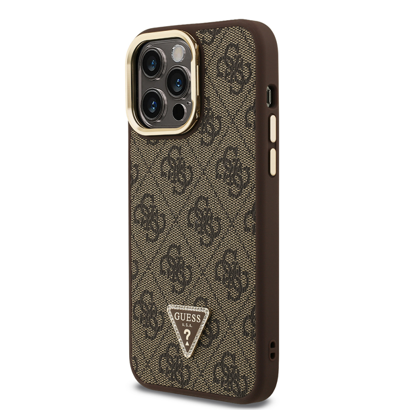 Apple iPhone 13 Pro Max Case Guess Original Licensed PU Leather Stone Triangle Logo 4G Patterned Camera Stand Cover - 19