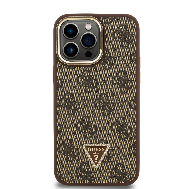 Apple iPhone 13 Pro Max Case Guess Original Licensed PU Leather Stone Triangle Logo 4G Patterned Camera Stand Cover - 20