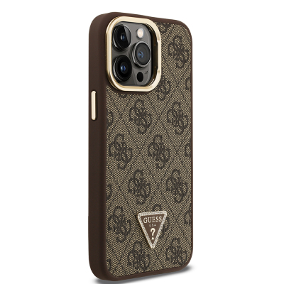 Apple iPhone 13 Pro Max Case Guess Original Licensed PU Leather Stone Triangle Logo 4G Patterned Camera Stand Cover - 21