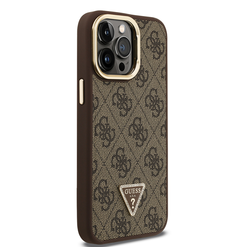 Apple iPhone 13 Pro Max Case Guess Original Licensed PU Leather Stone Triangle Logo 4G Patterned Camera Stand Cover - 21