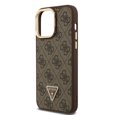 Apple iPhone 13 Pro Max Case Guess Original Licensed PU Leather Stone Triangle Logo 4G Patterned Camera Stand Cover - 23