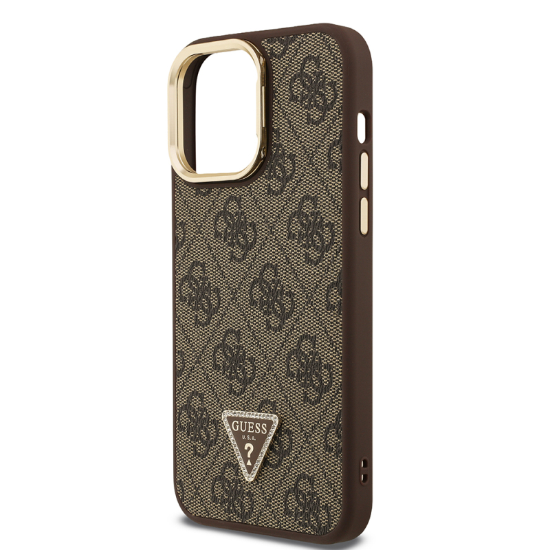 Apple iPhone 13 Pro Max Case Guess Original Licensed PU Leather Stone Triangle Logo 4G Patterned Camera Stand Cover - 23