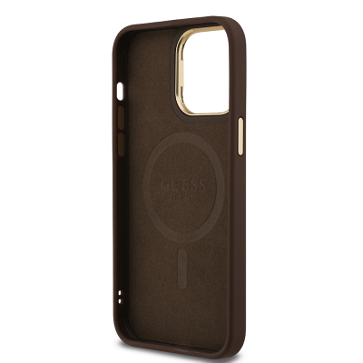 Apple iPhone 13 Pro Max Case Guess Original Licensed PU Leather Stone Triangle Logo 4G Patterned Camera Stand Cover - 24