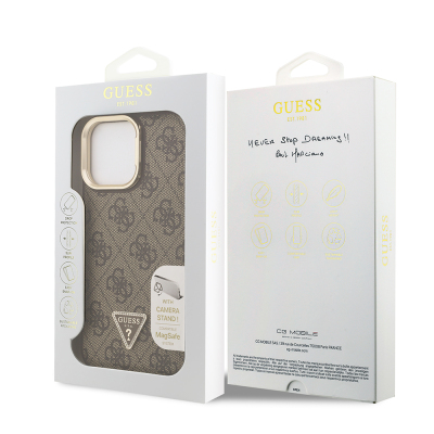 Apple iPhone 13 Pro Max Case Guess Original Licensed PU Leather Stone Triangle Logo 4G Patterned Camera Stand Cover - 25