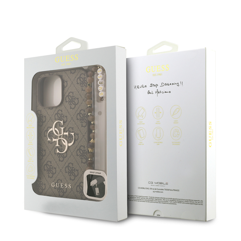 Apple iPhone 13 Pro Max Case Guess Original Licensed PU Leather Wrist Strap Rope Metal Large 4G and Text Logo Cover - 18