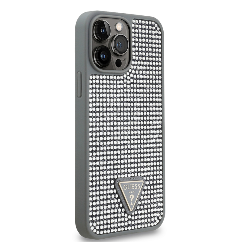 Apple iPhone 13 Pro Max Case Guess Original Licensed Stone Back Surface Triangle Logo Cover - 29