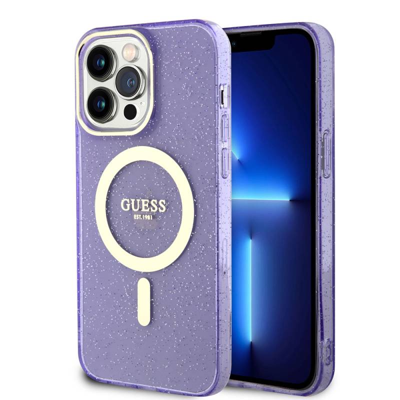 Apple iPhone 13 Pro Max Kılıf GUESS Magsafe Şarj Özellikli Glitter Kapak - 1