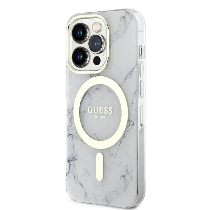 Apple iPhone 13 Pro Max Kılıf GUESS Magsafe Şarj Özellikli Mermer Desenli Kapak - 7