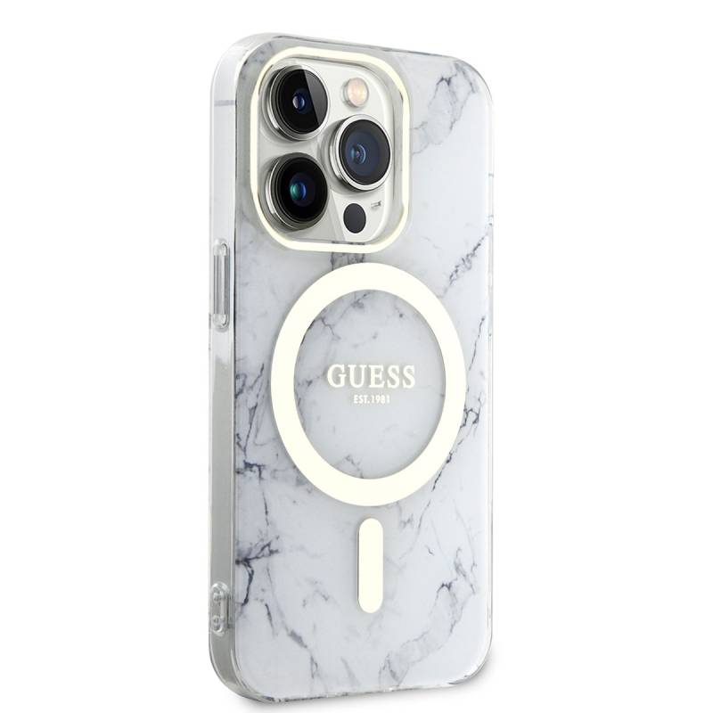 Apple iPhone 13 Pro Max Kılıf GUESS Magsafe Şarj Özellikli Mermer Desenli Kapak - 8