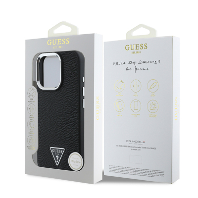 Apple iPhone 13 Pro Max Kılıf Guess Orjinal Lisanslı M-safe Şarj Özellikli Grained Triangle Kapak - 10