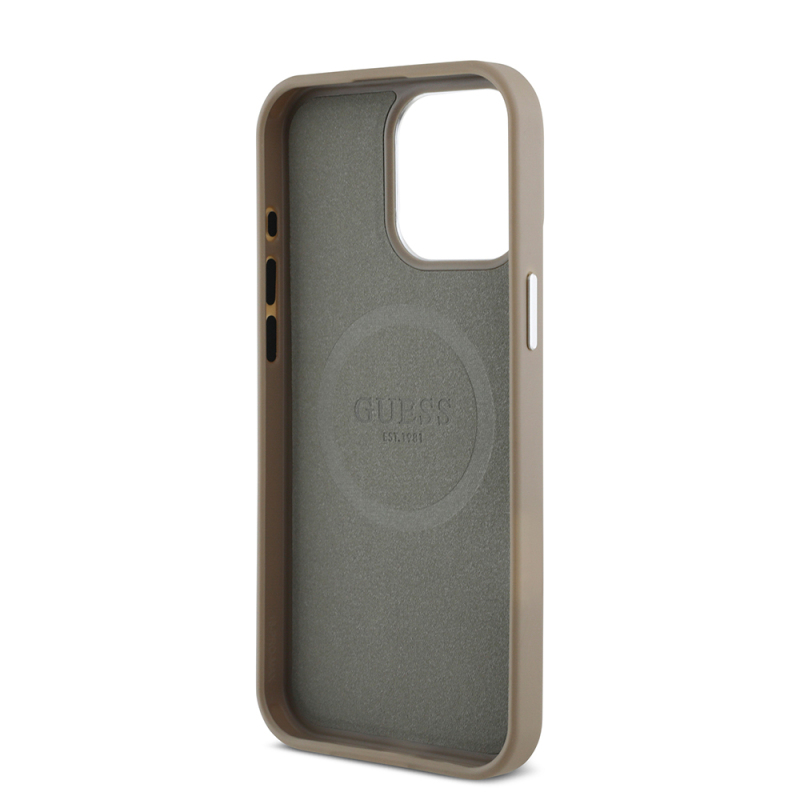 Apple iPhone 13 Pro Max Kılıf Guess Orjinal Lisanslı M-safe Şarj Özellikli Grained Triangle Kapak - 16