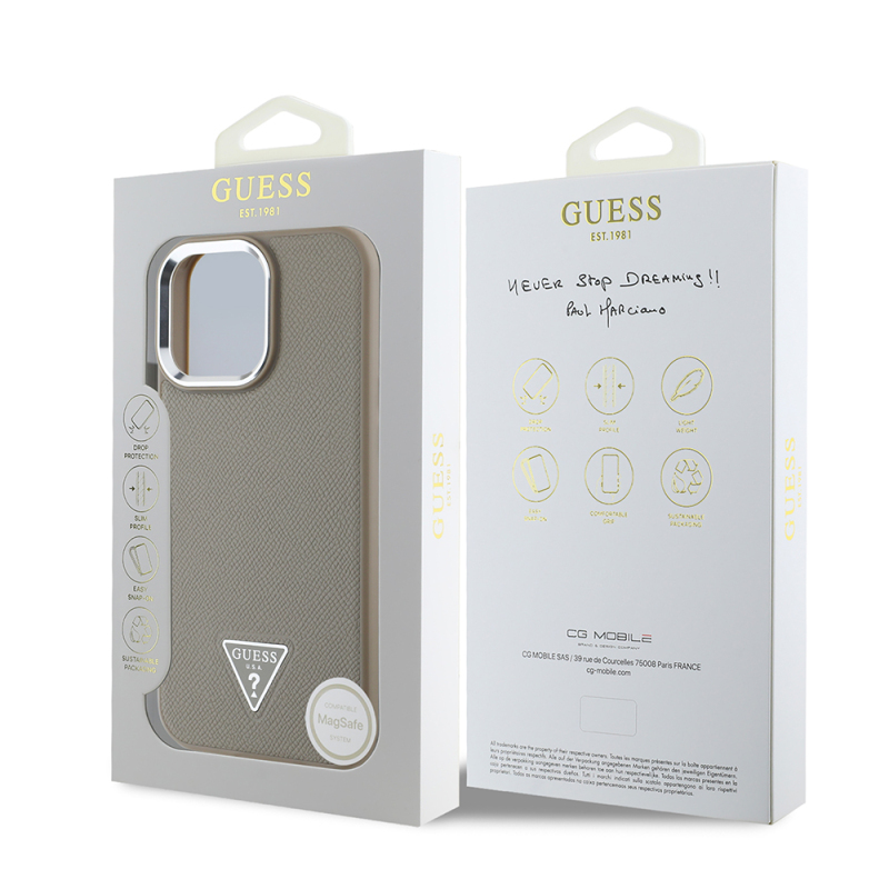 Apple iPhone 13 Pro Max Kılıf Guess Orjinal Lisanslı M-safe Şarj Özellikli Grained Triangle Kapak - 17