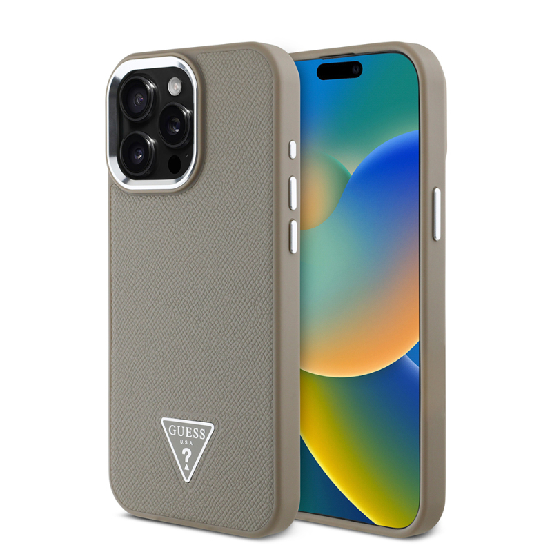 Apple iPhone 13 Pro Max Kılıf Guess Orjinal Lisanslı M-safe Şarj Özellikli Grained Triangle Kapak - 3