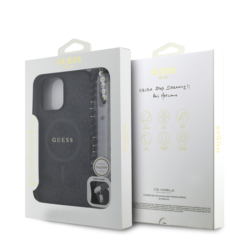 Apple iPhone 13 Pro Max Kılıf Guess Orjinal Lisanslı M-safe Şarj Özellikli PU Deri Bilek Askı İpli Yazı Logolu Kapak - 9