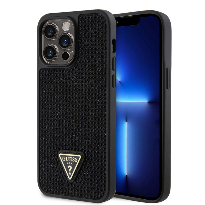 Apple iPhone 13 Pro Max Kılıf Guess Orjinal Lisanslı Taşlı Arka Yüzey Üçgen Logolu Kapak - 1