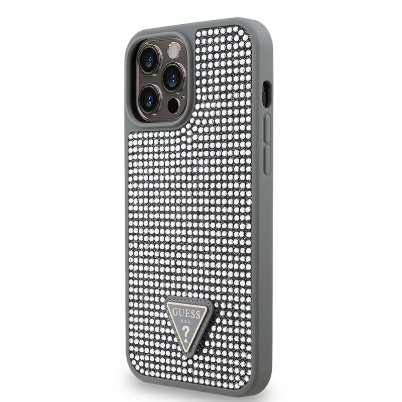 Apple iPhone 13 Pro Max Kılıf Guess Orjinal Lisanslı Taşlı Arka Yüzey Üçgen Logolu Kapak - 27