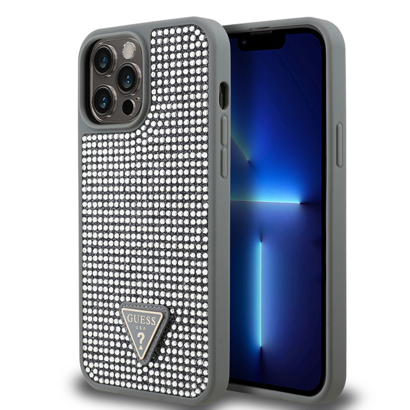 Apple iPhone 13 Pro Max Kılıf Guess Orjinal Lisanslı Taşlı Arka Yüzey Üçgen Logolu Kapak - 5