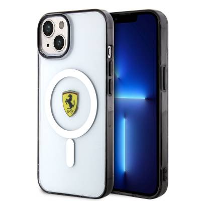 Apple iPhone 14 Case Ferrari Magsafe Transparent Design Cover with Charging Feature - 1