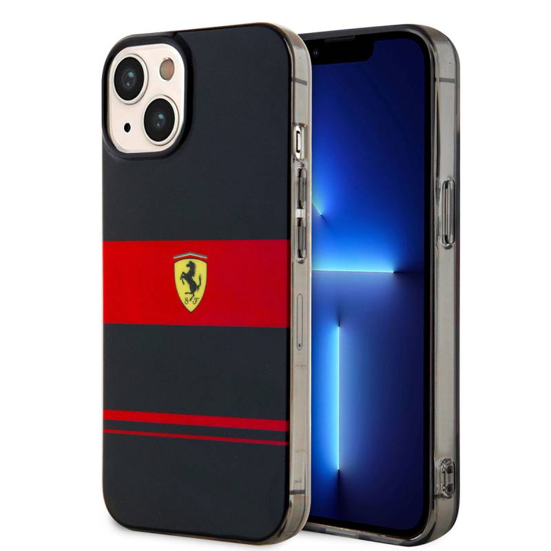 Apple iPhone 14 Case Ferrari Original Licensed Horizontal Striped Design Cover with Magsafe Charging Feature - 1